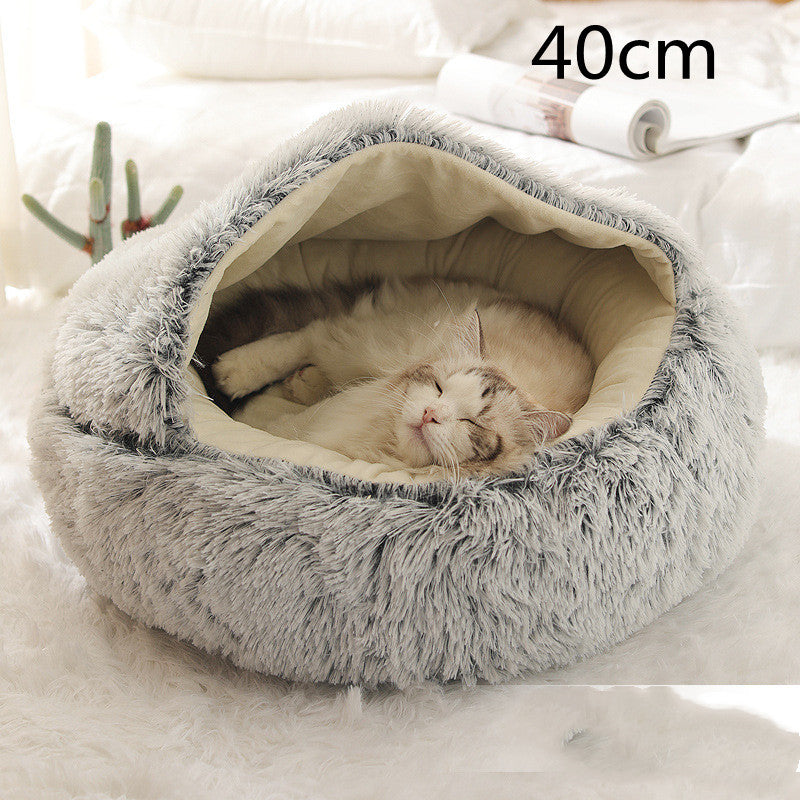 2-in-1 Round Plush Pet Bed Soft Warm Indoor Nest