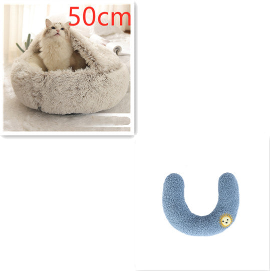 2-in-1 Round Plush Pet Bed Soft Warm Indoor Nest