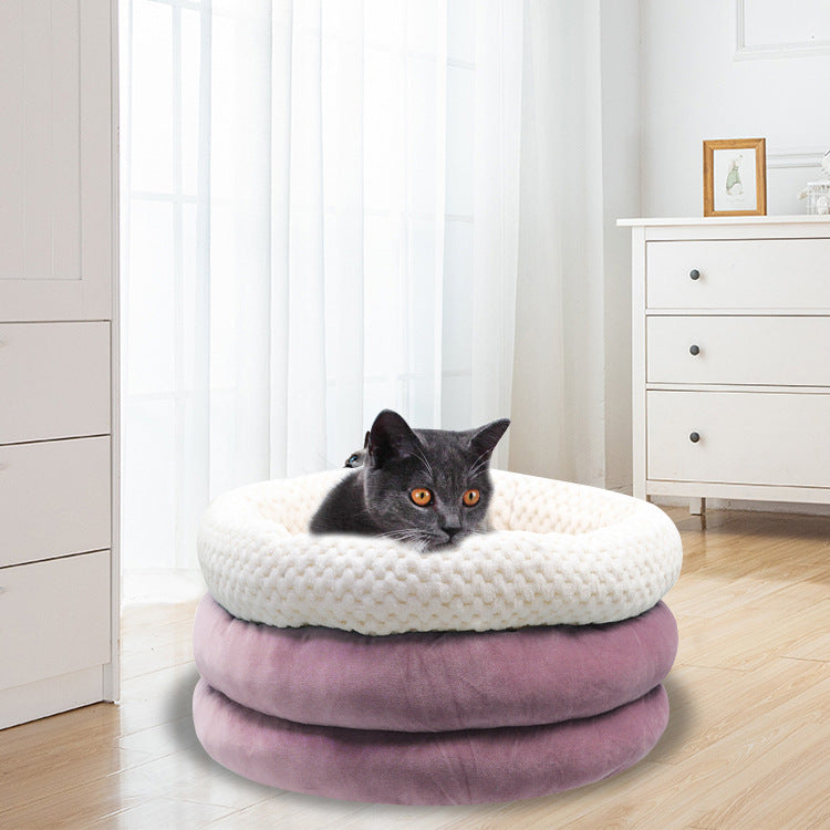 Semi-Closed Round Velvet Deep Sleep Bed For Pets