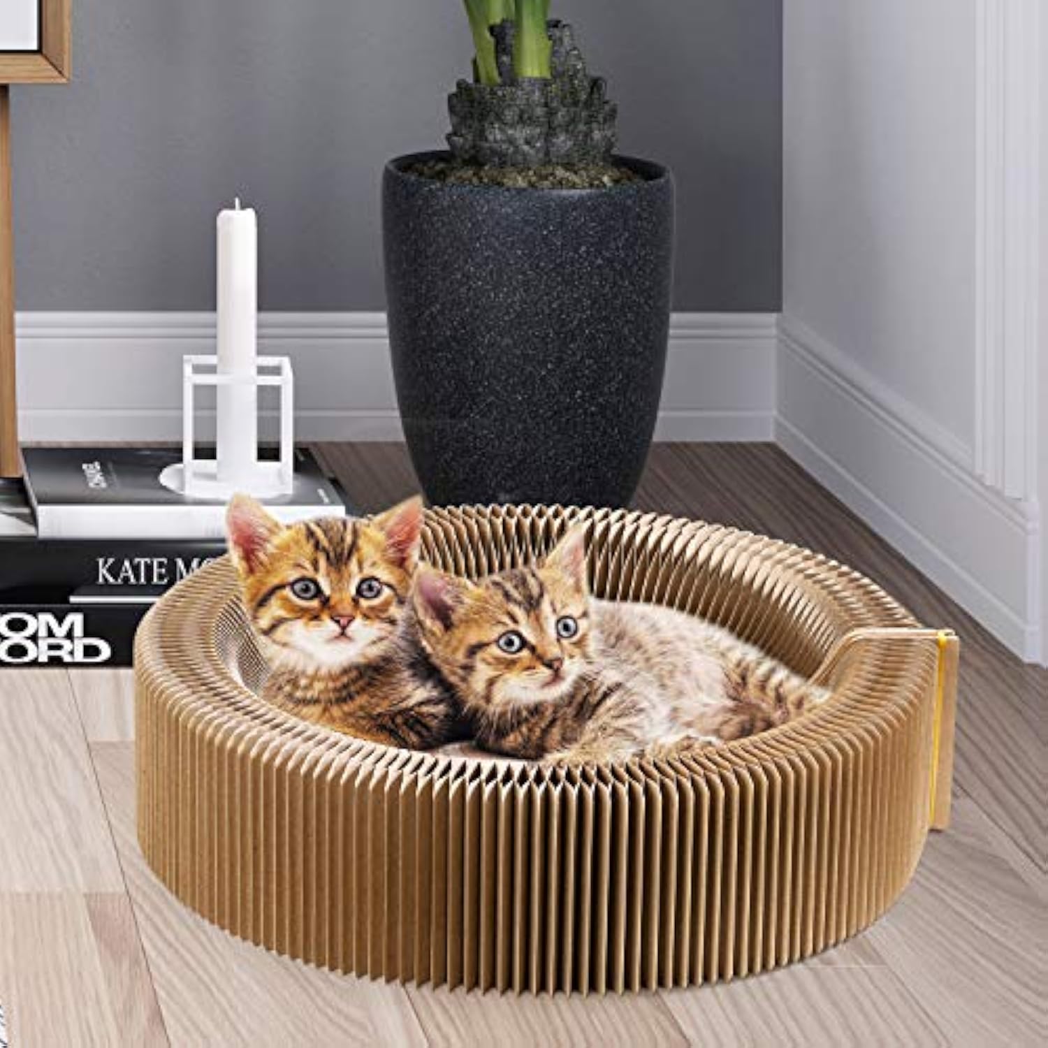 Collapsible Cardboard Pet Scratcher Lounge Bed Round Indoor Nest