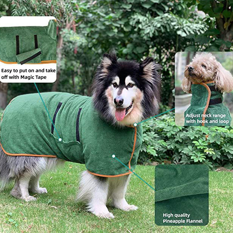 Fast-Drying Microfiber Pet Bathrobe Soft Absorbent Grooming Coat
