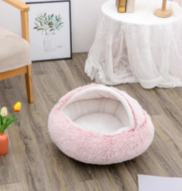 2-in-1 Round Plush Pet Bed Soft Warm Indoor Nest