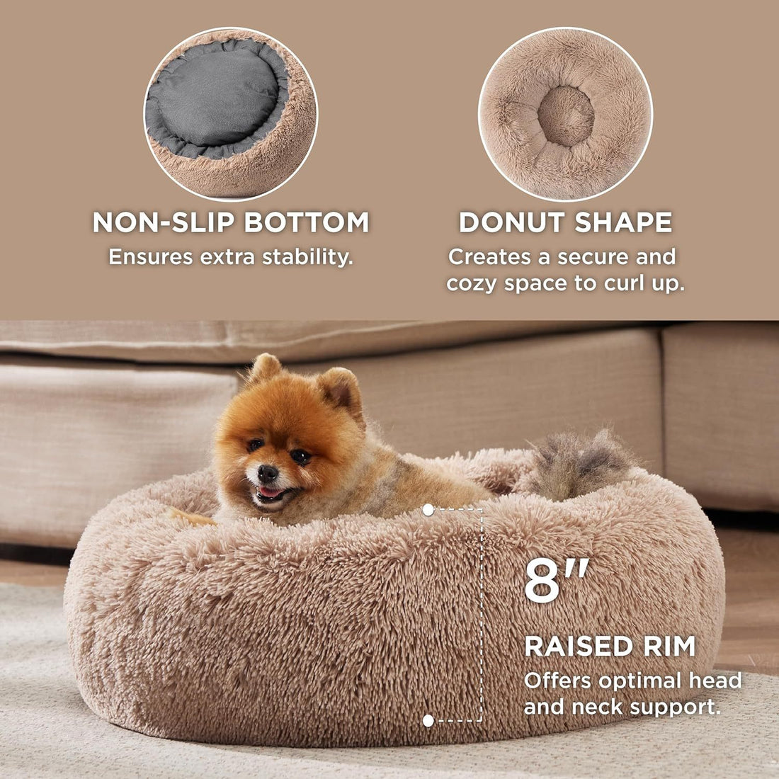 Indoor Non-Slip Round Fluffy Plush Bed For Pets