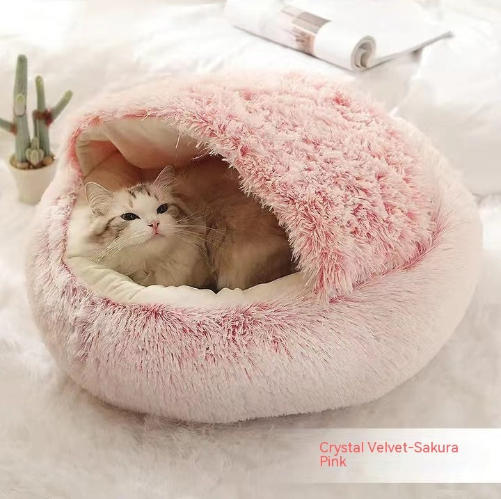 2-in-1 Round Plush Pet Bed Soft Warm Indoor Nest