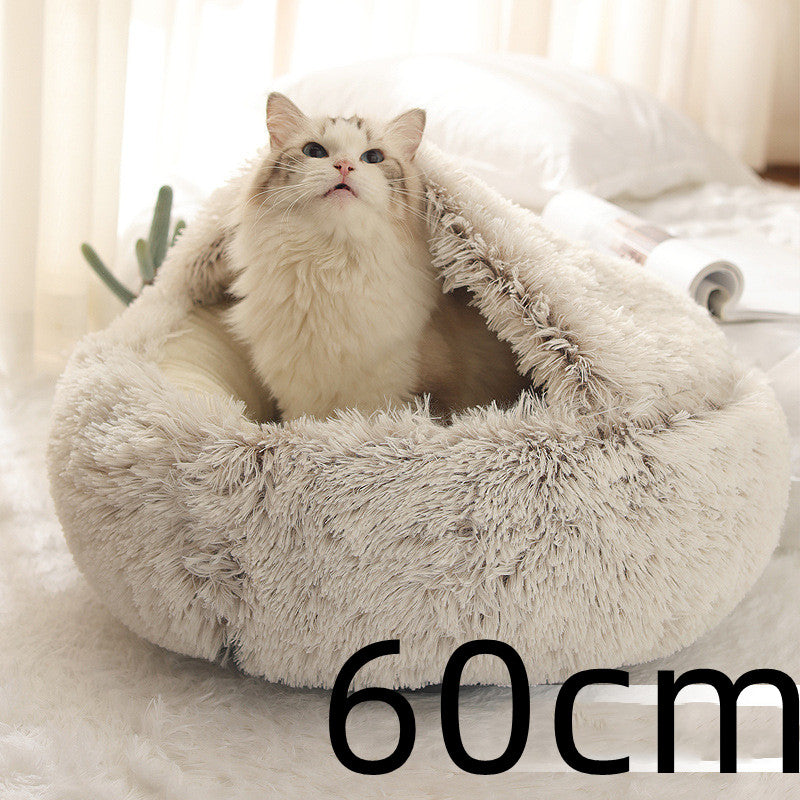 2-in-1 Round Plush Pet Bed Soft Warm Indoor Nest