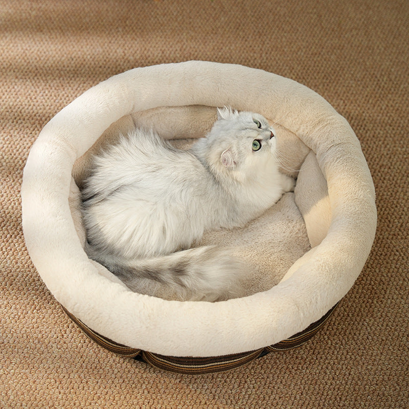 Linen Non-Slip Round Nest Bed For Pets