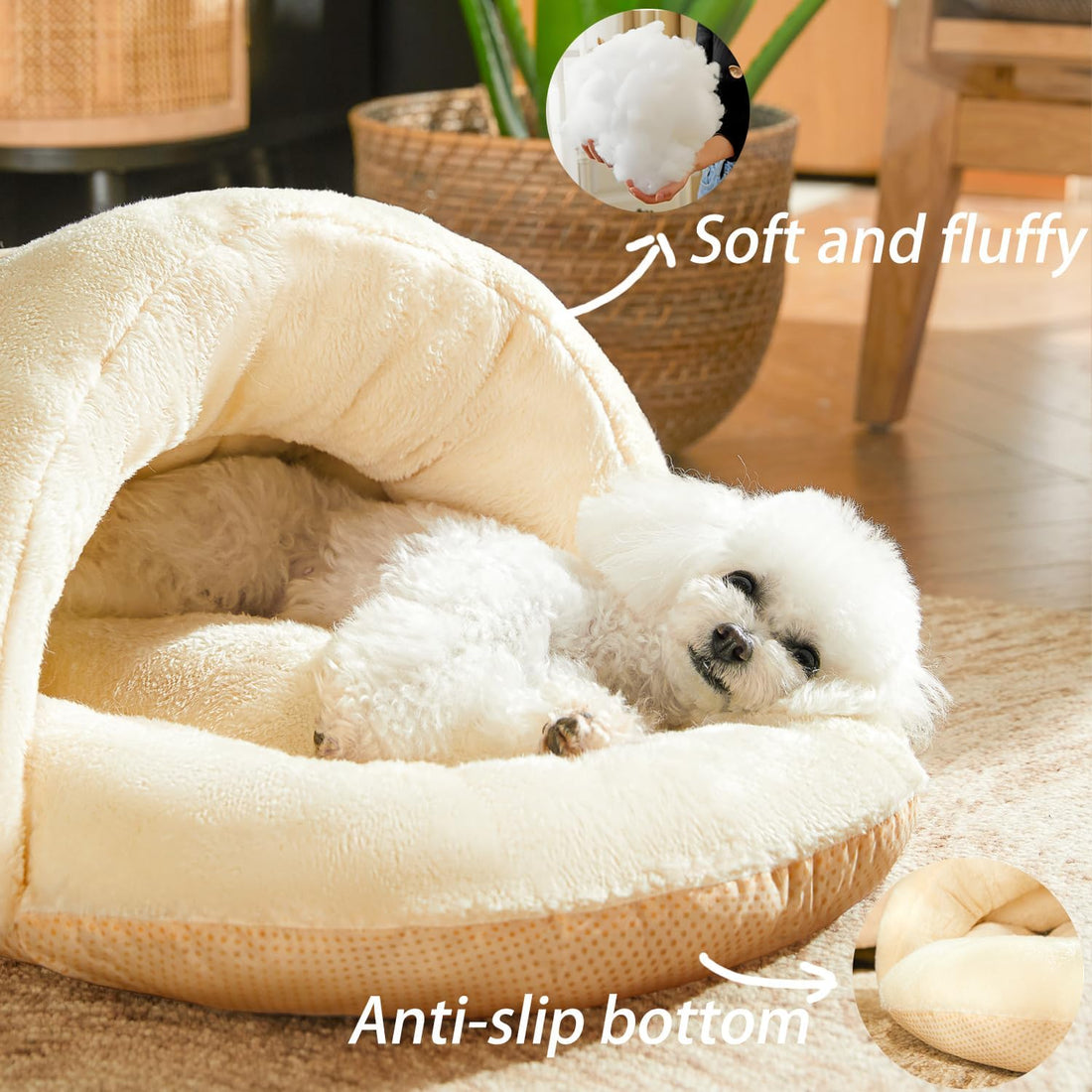 Ultra Soft Plush Pet Bed Slipper Cave Anti-Slip Warm Nest