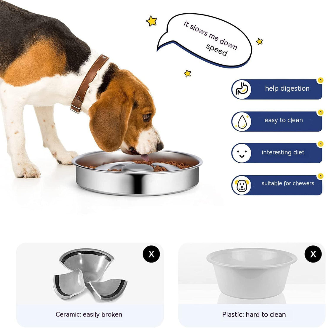 Stainless Steel Slow Feeding Bowl With Neck Protection Desi