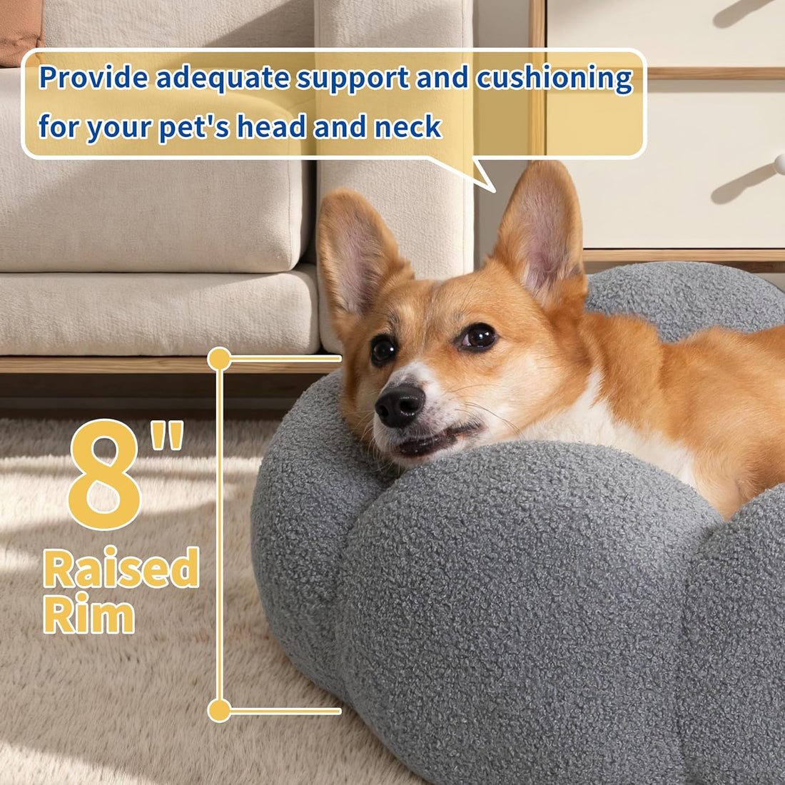 Fluffy Flower Plush Pet Bed Round Donut Calming Non-Slip Cushion