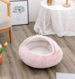 2-in-1 Round Plush Pet Bed Soft Warm Indoor Nest