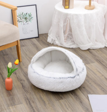 2-in-1 Round Plush Pet Bed Soft Warm Indoor Nest