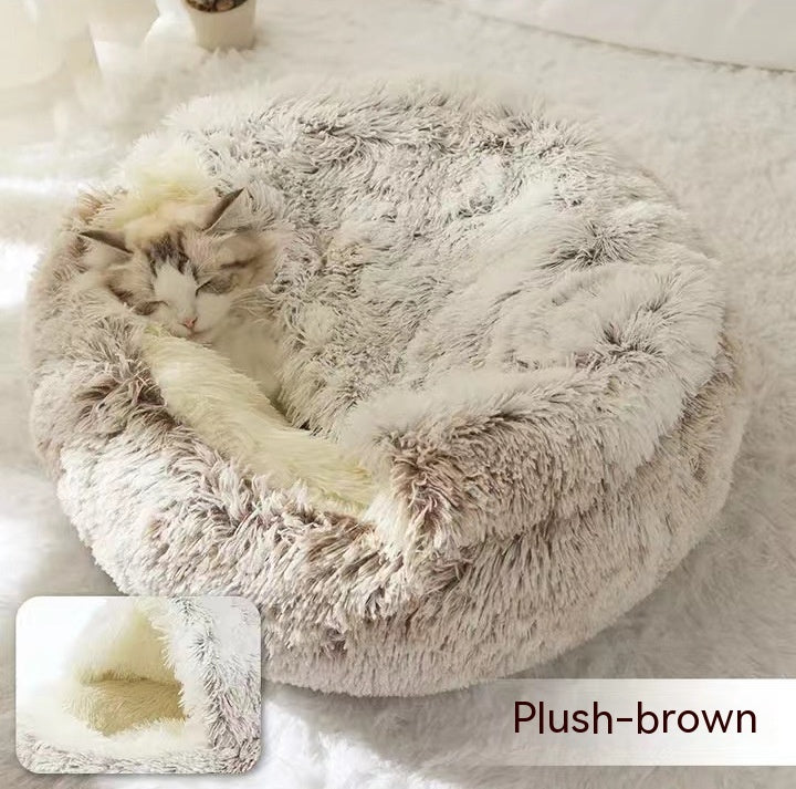 2-in-1 Round Plush Pet Bed Soft Warm Indoor Nest