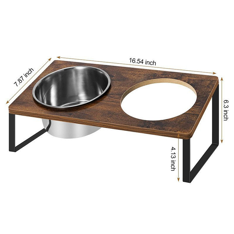 Iron And Wood Elevated Feeding Rack With Bowl For Pets