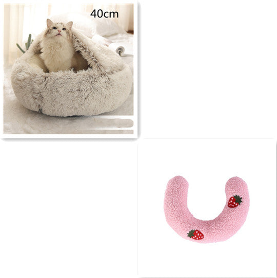 2-in-1 Round Plush Pet Bed Soft Warm Indoor Nest