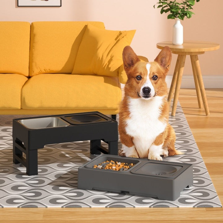 Adjustable Height Double Bowl Stand For Food And Water For Pets