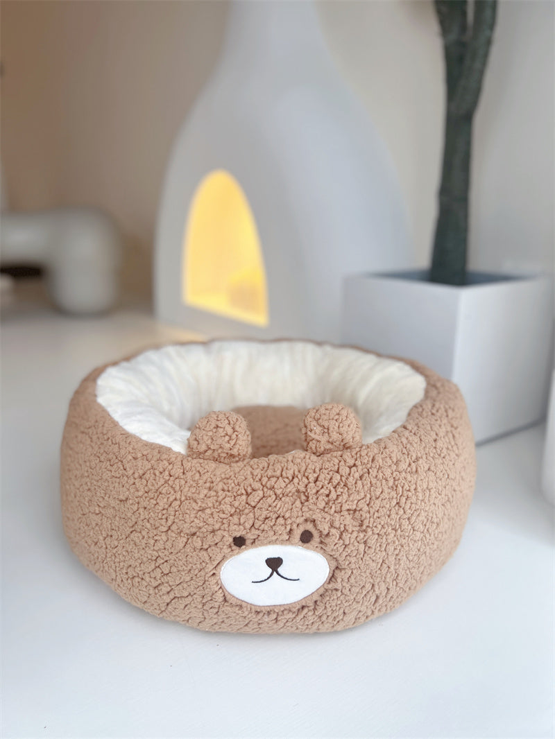 Cartoon Plush Pet Nest Round Soft Bed Four Seasons Cushion